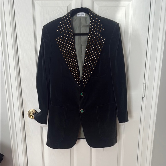 VINTAGE Dark green velvet Blazer with Gold Stud and emerald button accent M/40 - Picture 1 of 6
